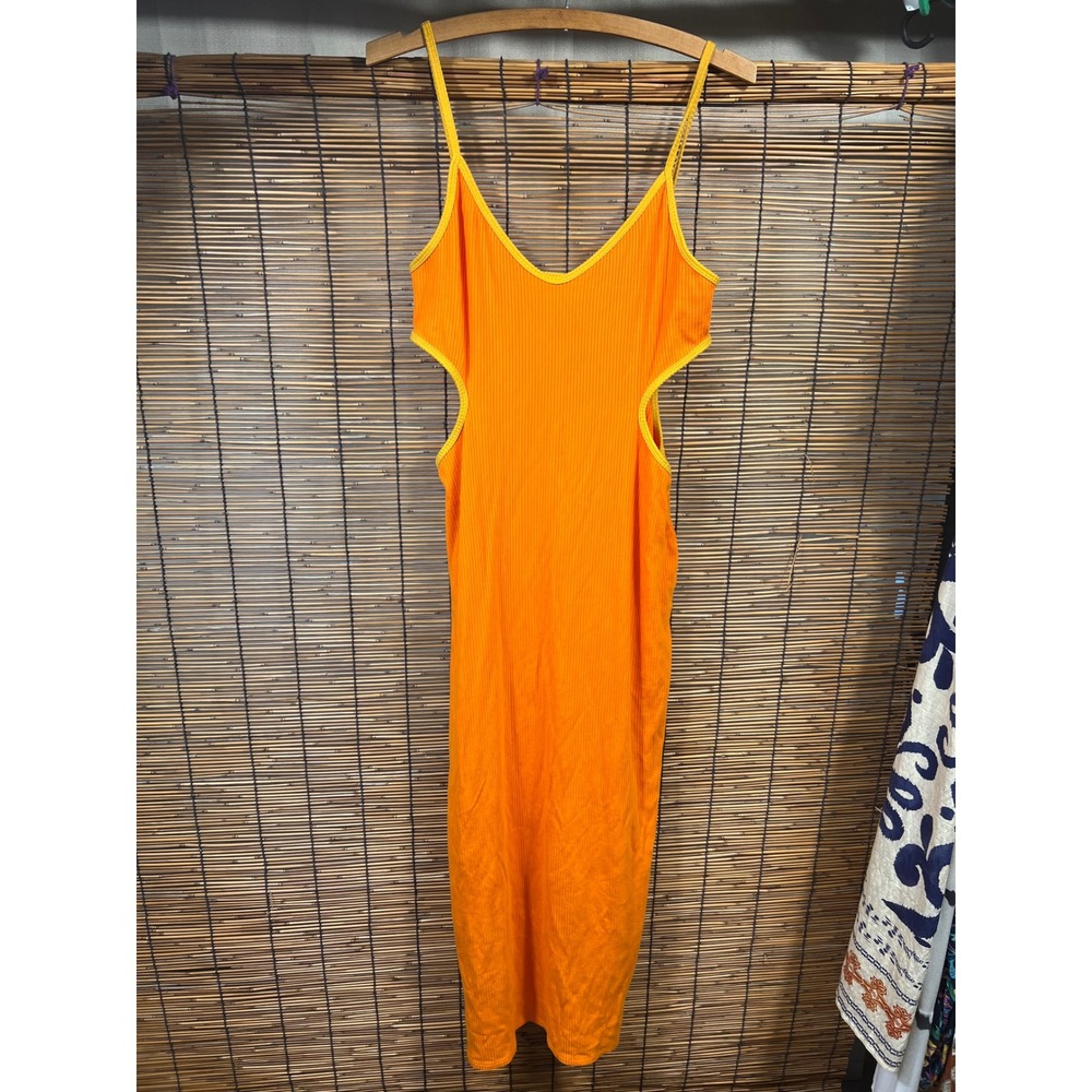 Reformation XL Midi Dress Orange Ribbed Cutout Tencel Lyocell Spandex